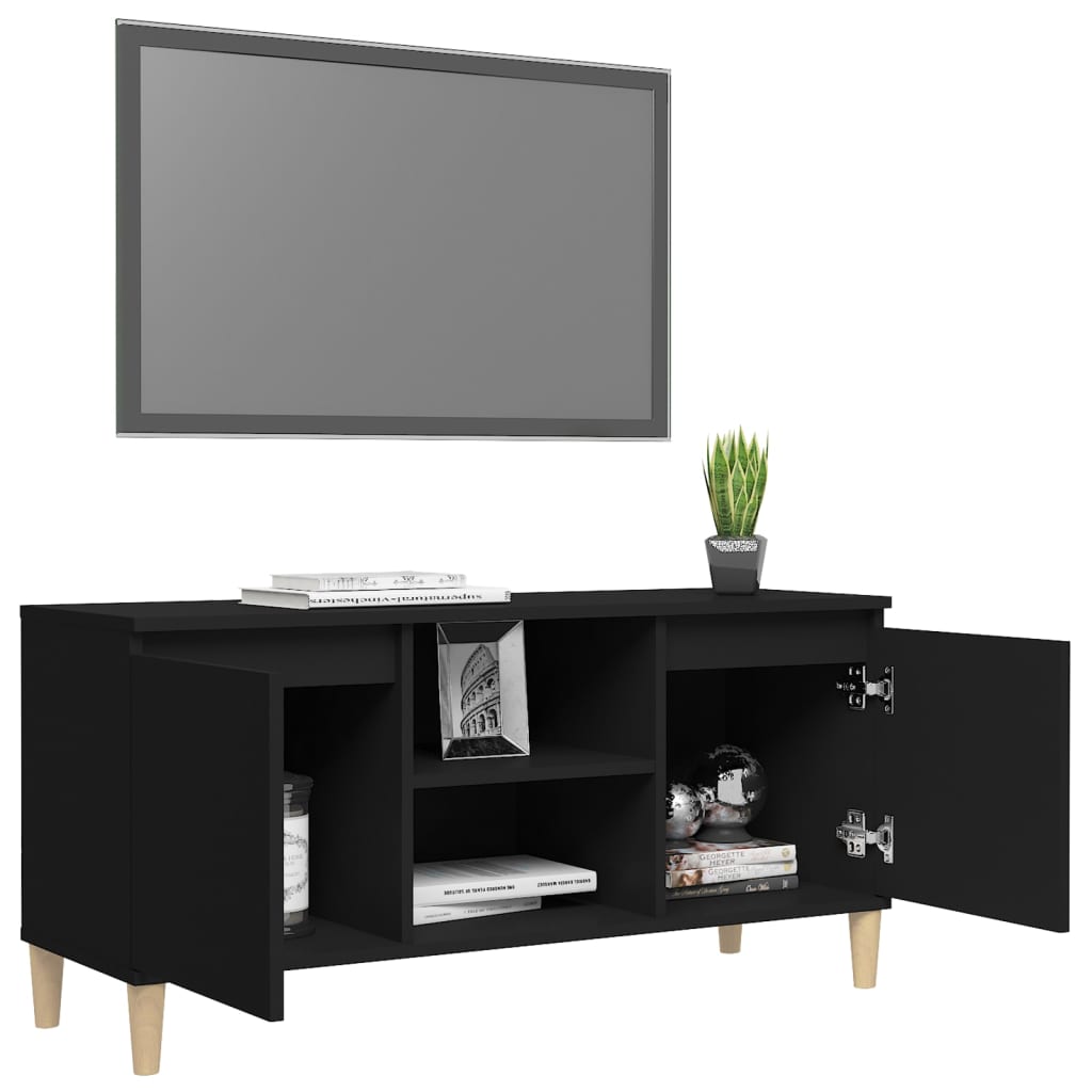 TV stand with wooden legs, black, 103.5x35x50cm