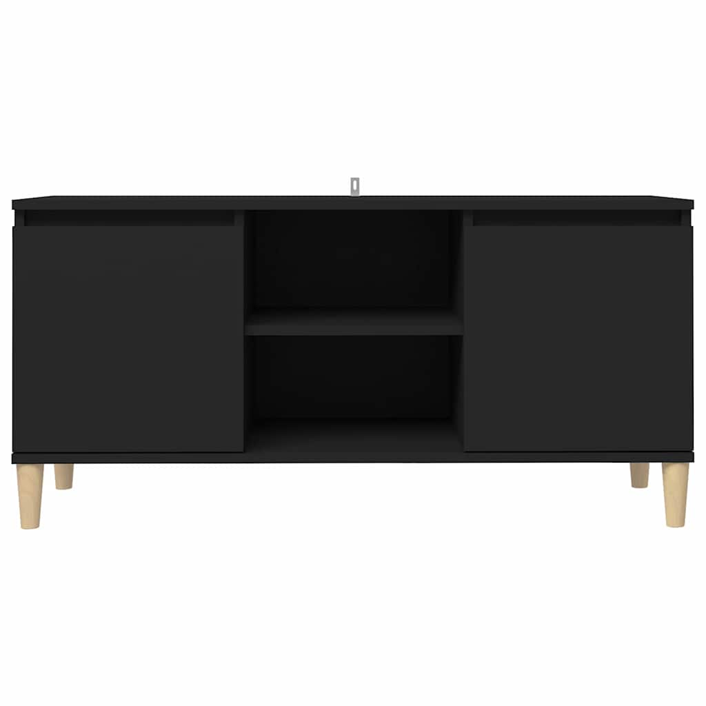 TV skapītis ar koka kājām, melns, 103,5x35x50cm