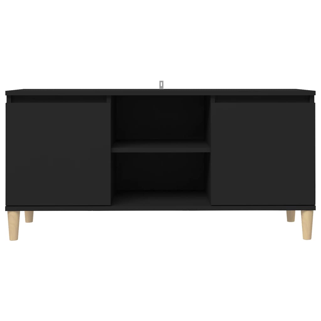 TV stand with wooden legs, black, 103.5x35x50cm