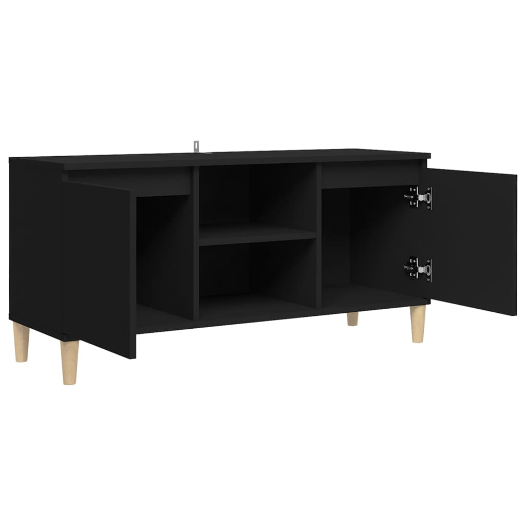 TV stand with wooden legs, black, 103.5x35x50cm