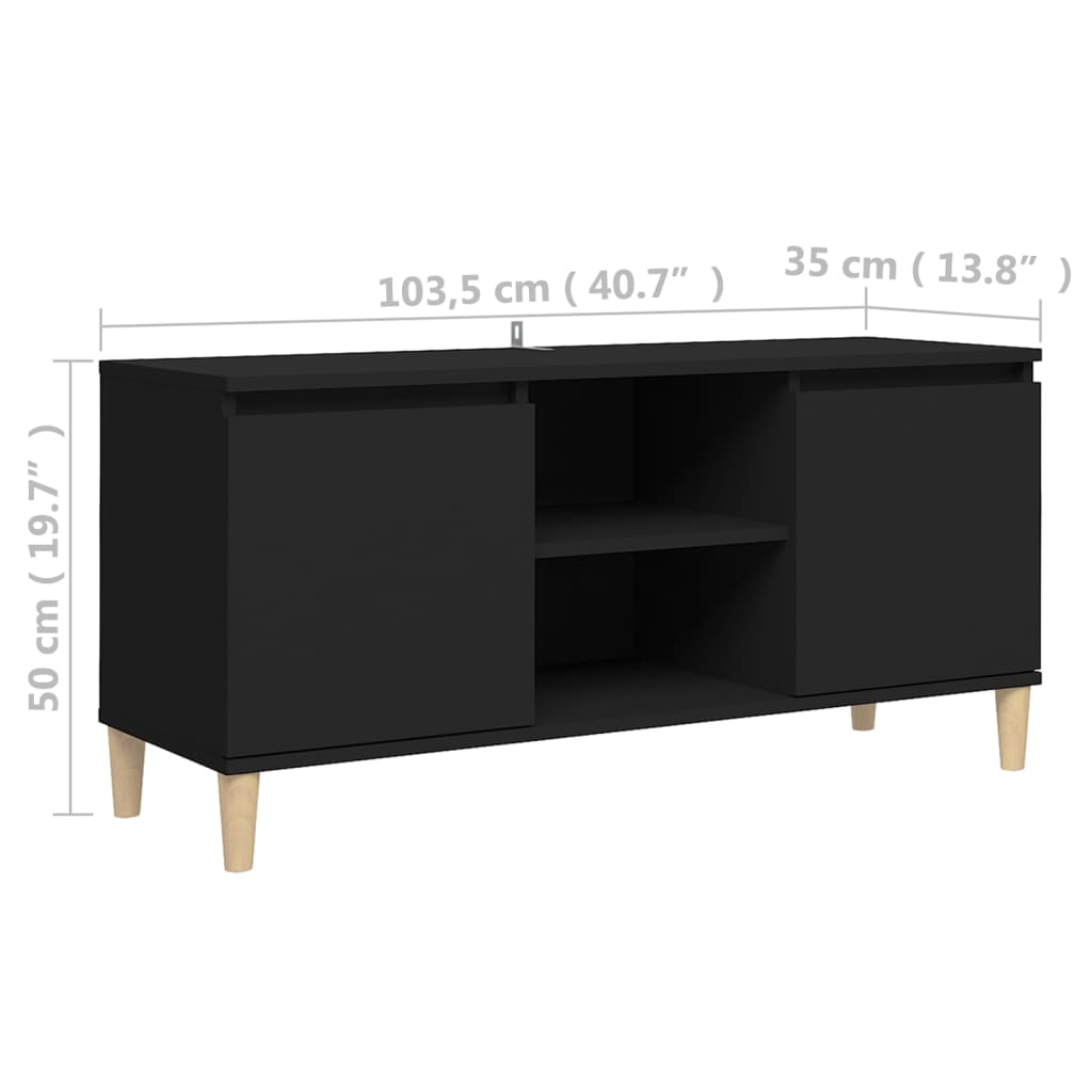 TV stand with wooden legs, black, 103.5x35x50cm