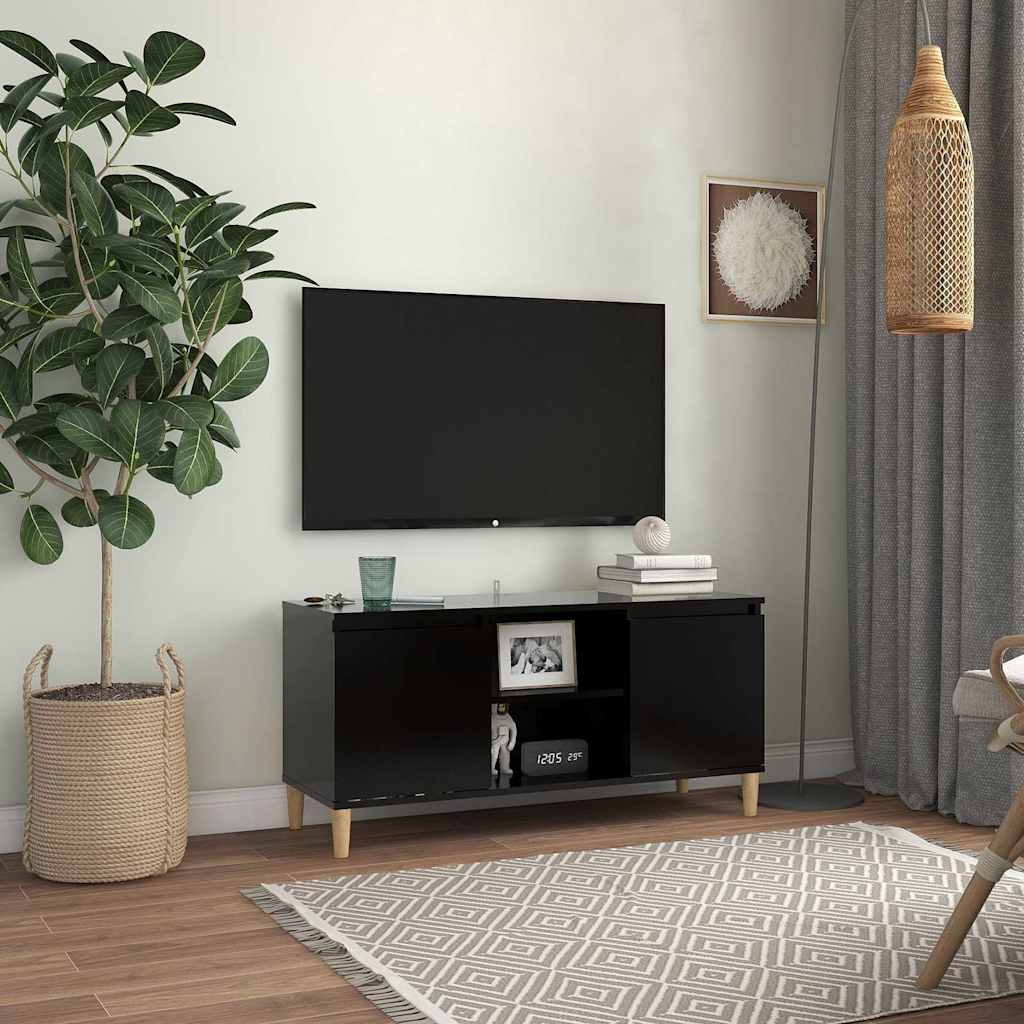 TV skapītis ar koka kājām, melns, 103,5x35x50cm