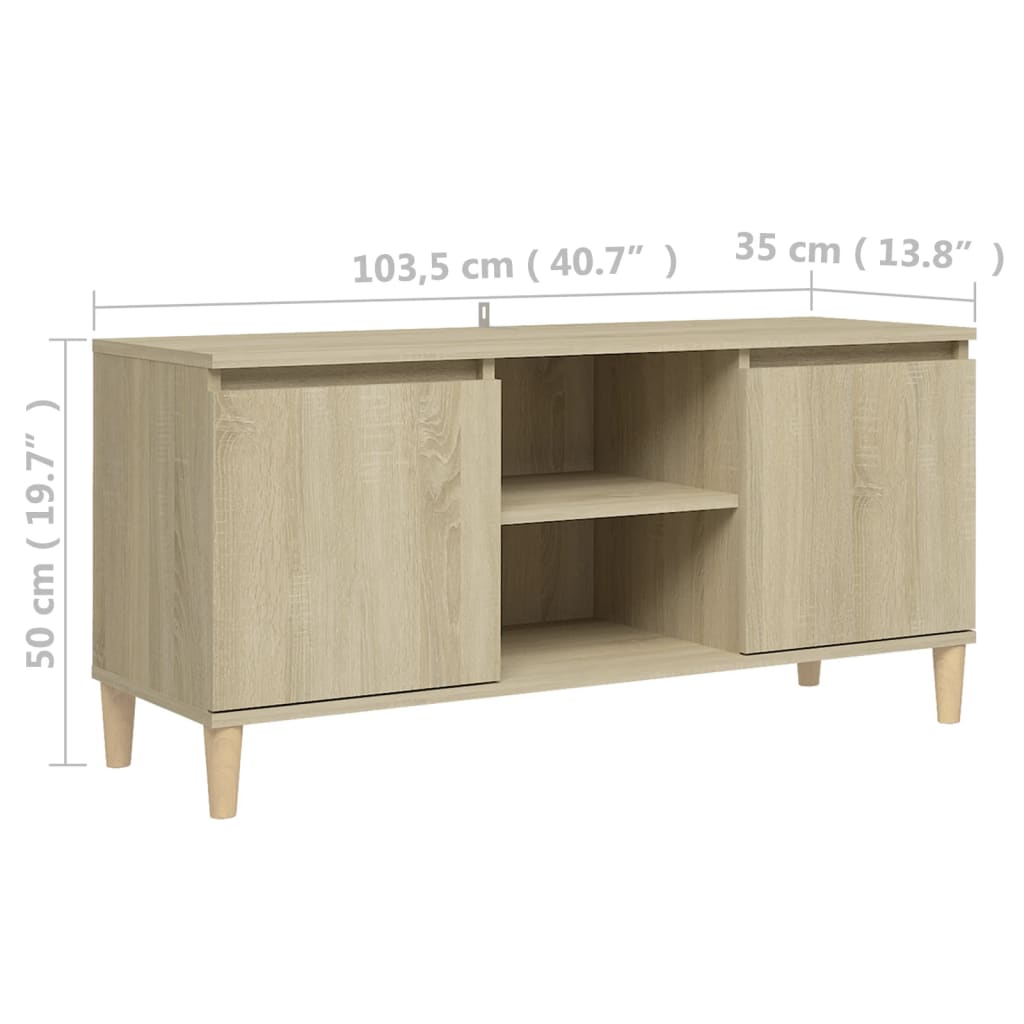 TV cabinet with wooden legs, oak, 103.5x35x50cm