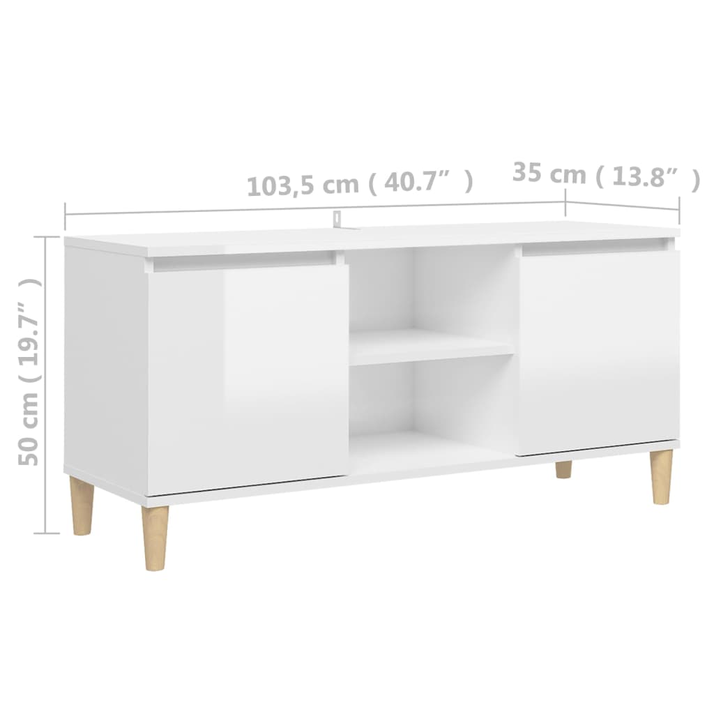 TV skapītis ar koka kājām, balts, 103,5x35x50cm
