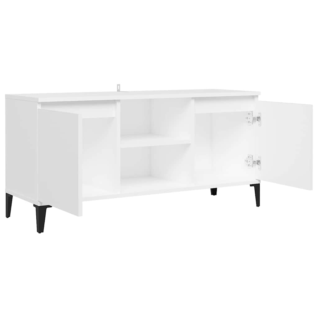 TV spintelė su metalinėmis kojelėmis, balta, 103,5x35x50cm