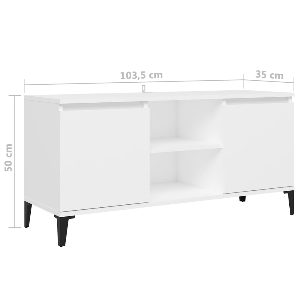 TV skapītis ar metāla kājām, balts, 103,5x35x50cm