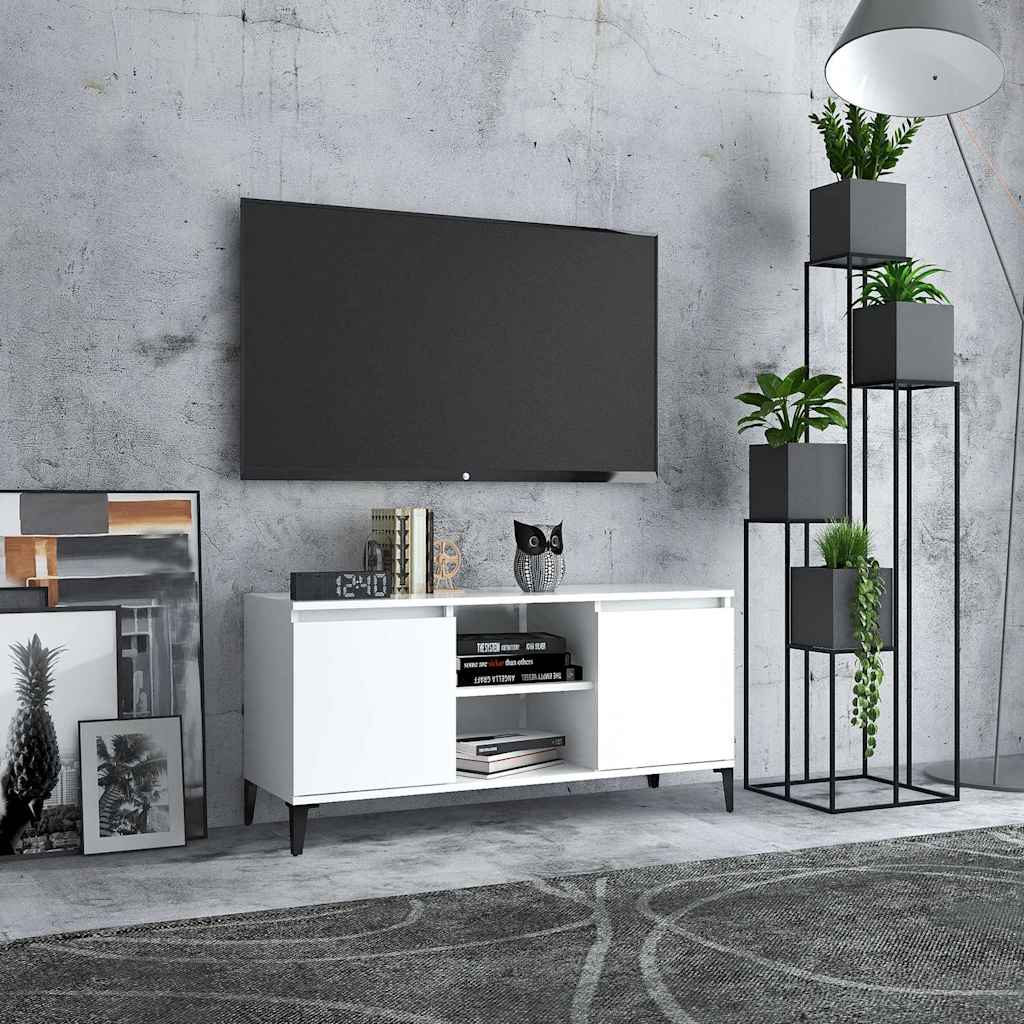 TV spintelė su metalinėmis kojelėmis, balta, 103,5x35x50cm
