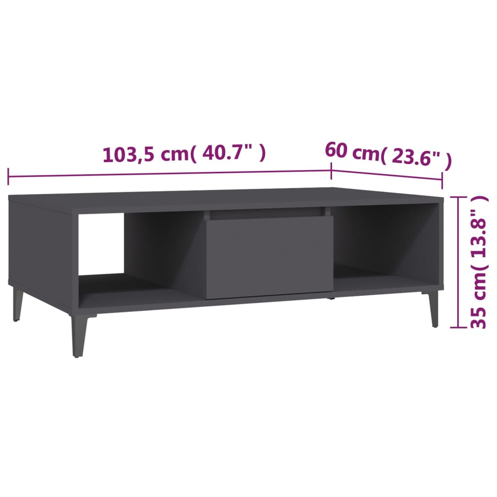 Coffee table, gray, 103.5x60x35cm, engineered wood