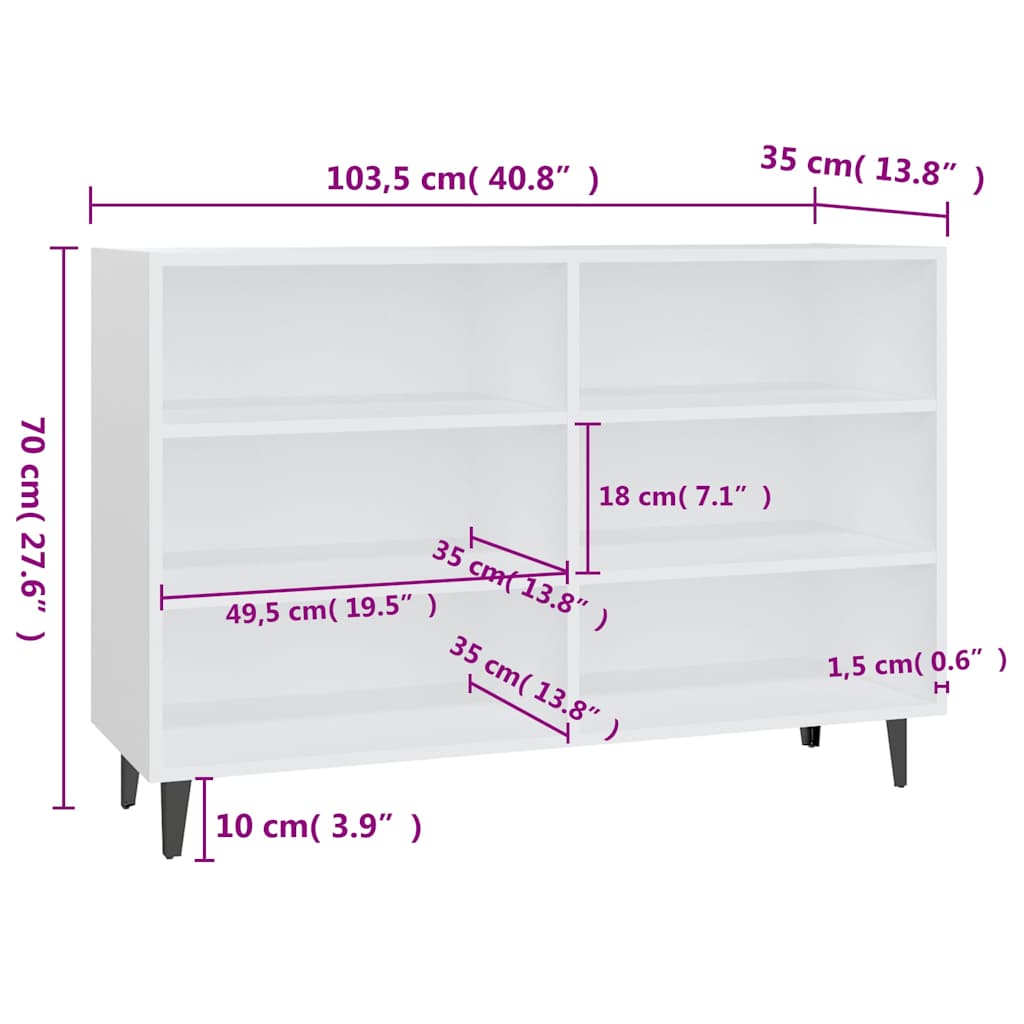 Sideboard, white, 103.5x35x70cm, engineered wood