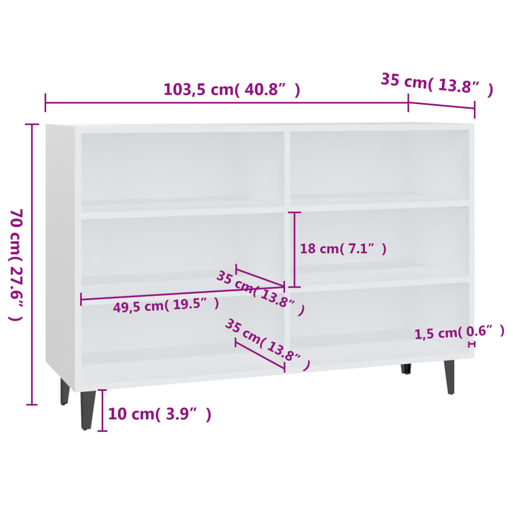 Sideboard, white, 103.5x35x70cm, engineered wood