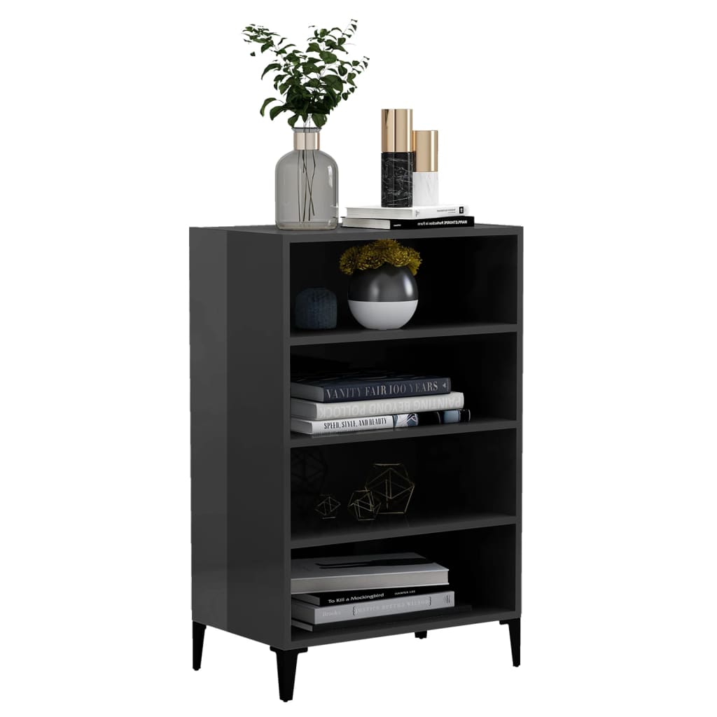 Side cabinet, grey, 57x35x90cm, engineered wood, high gloss