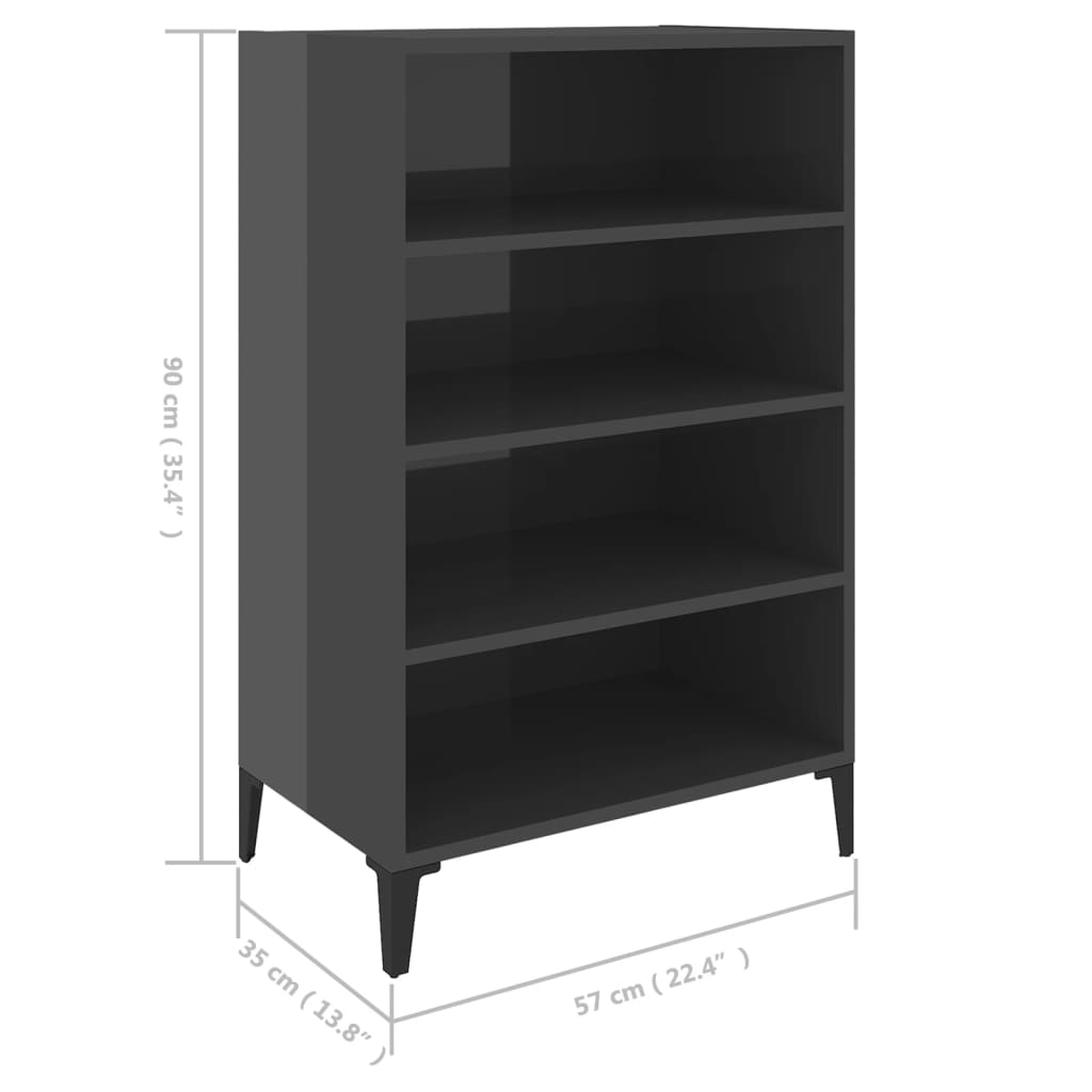 Side cabinet, grey, 57x35x90cm, engineered wood, high gloss