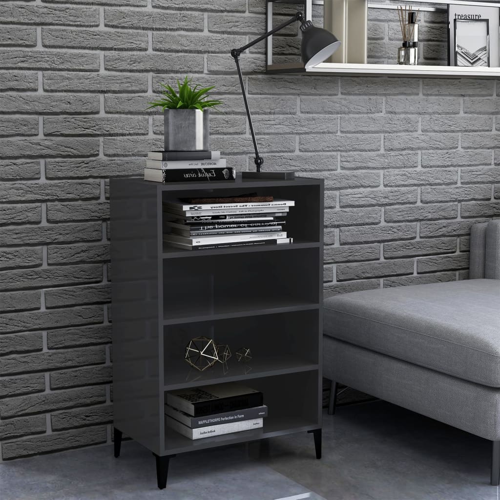 Side cabinet, grey, 57x35x90cm, engineered wood, high gloss