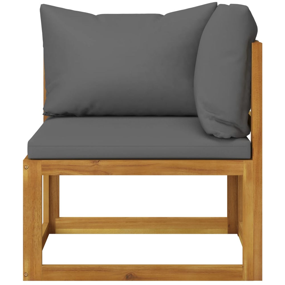 Two-seater garden bench with dark grey cushions