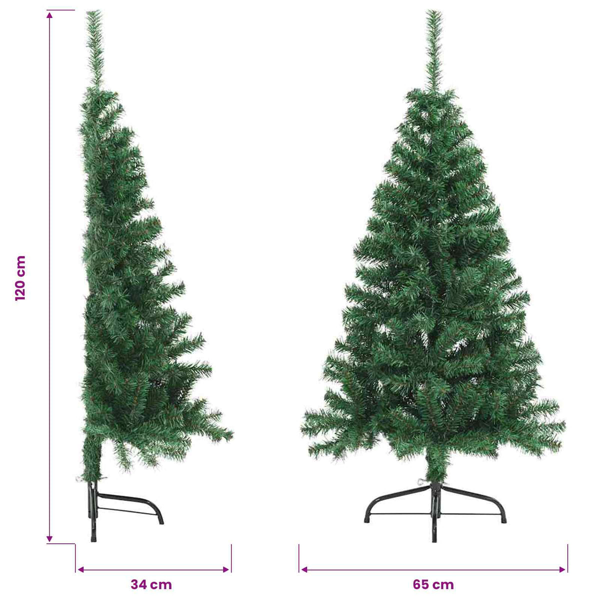 Mākslīgā pusīgā Ziemassvētku eglīte ar statīvu, zaļa, 120 cm, PVC