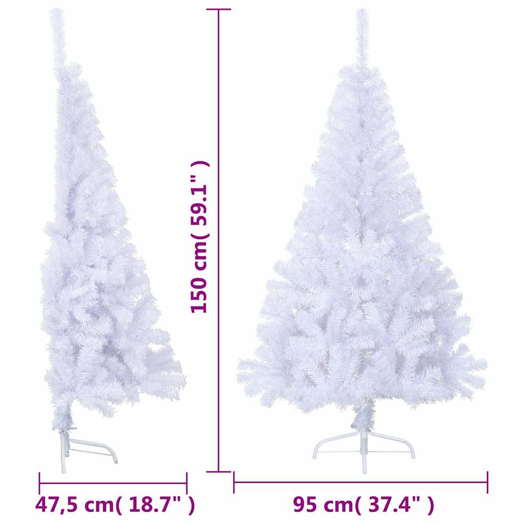 Dirbtinė pusinė Kalėdų eglutė su stovu, balta, 150cm, PVC