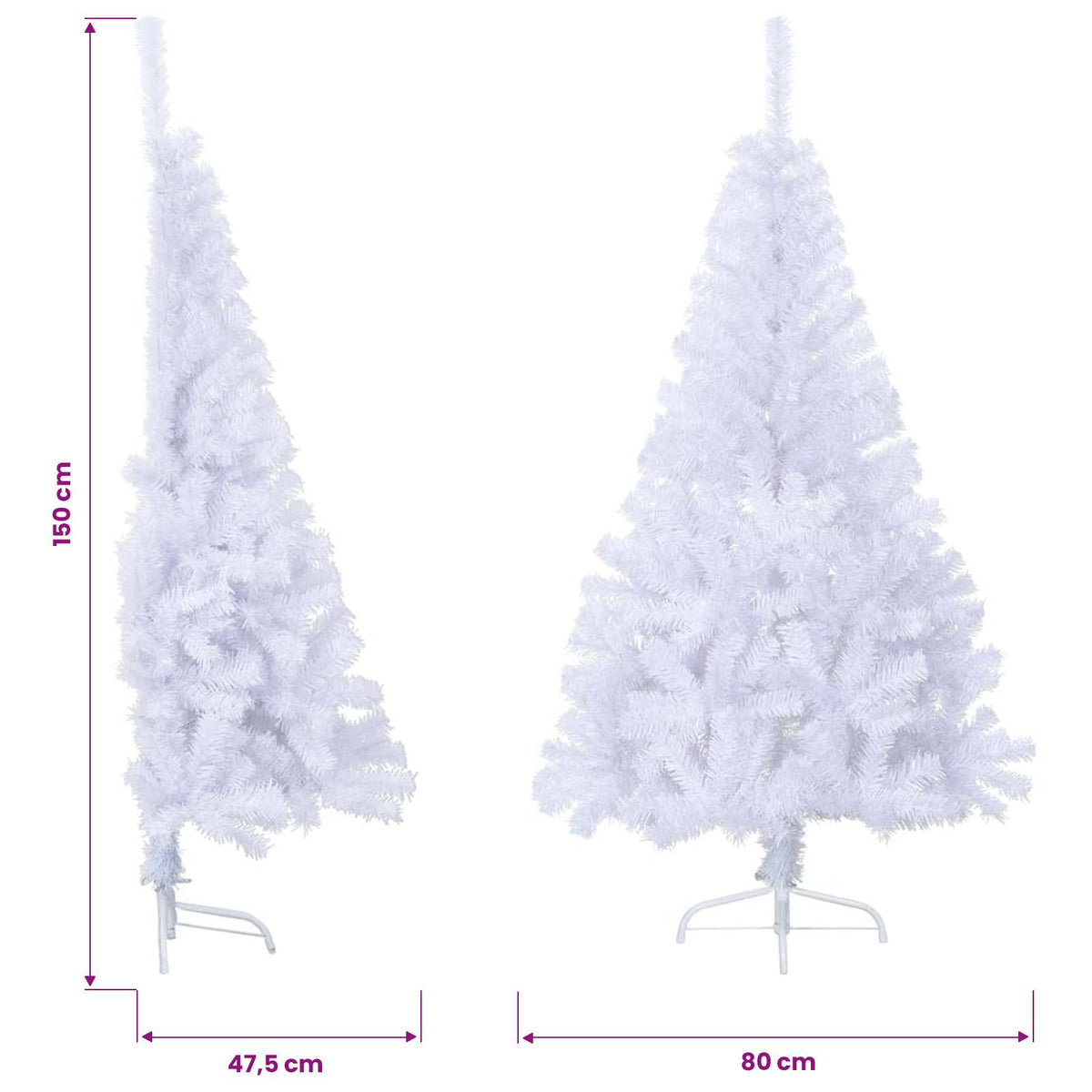 Dirbtinė pusinė Kalėdų eglutė su stovu, balta, 150cm, PVC