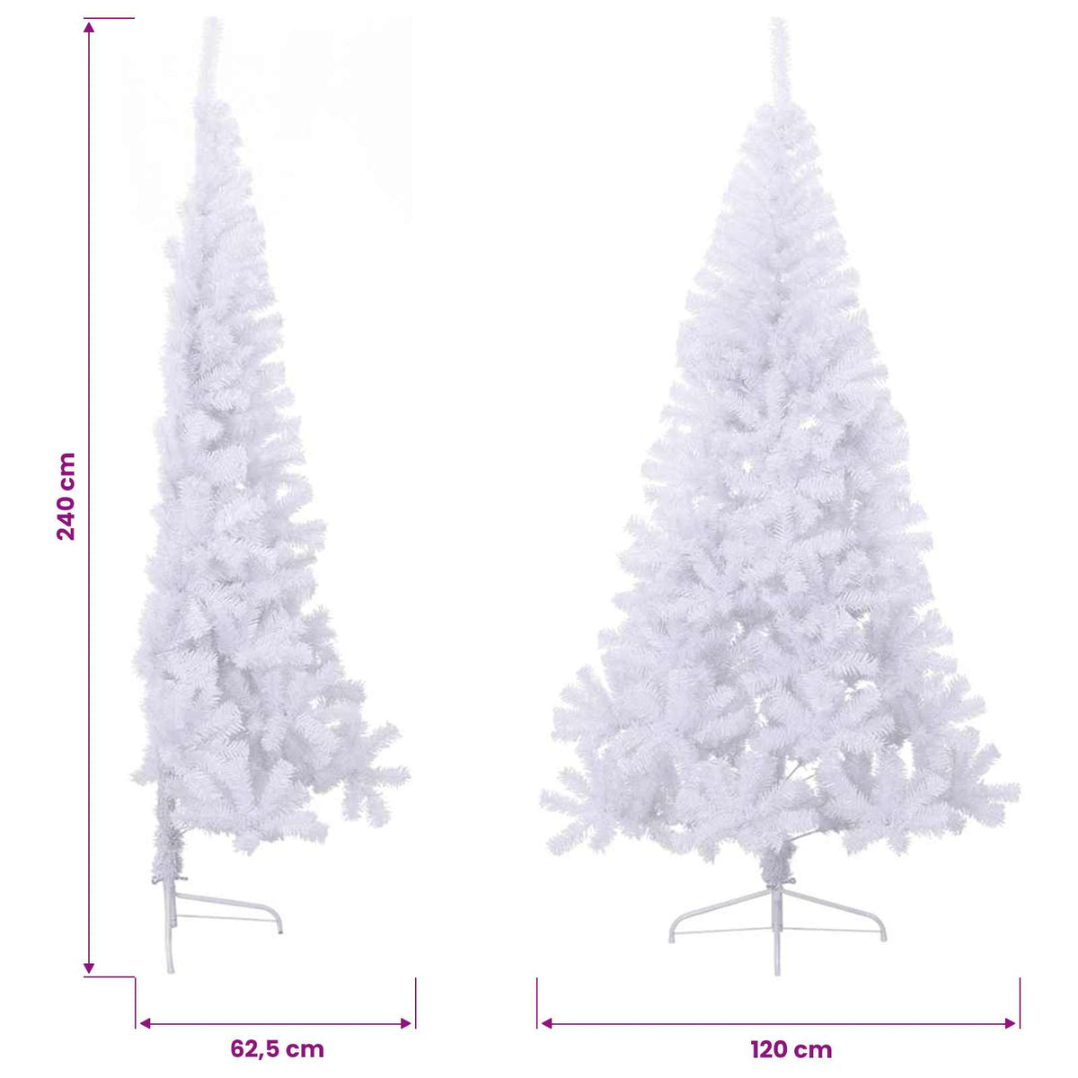 Dirbtinė pusinė Kalėdų eglutė su stovu, balta, 240cm, PVC