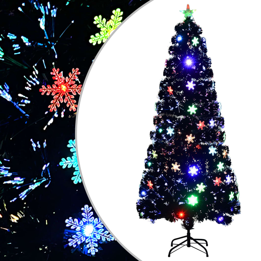 Kalėdų eglutė POLAR MOON, su LED snaigėmis, juoda, 180cm., optinis pluoštas