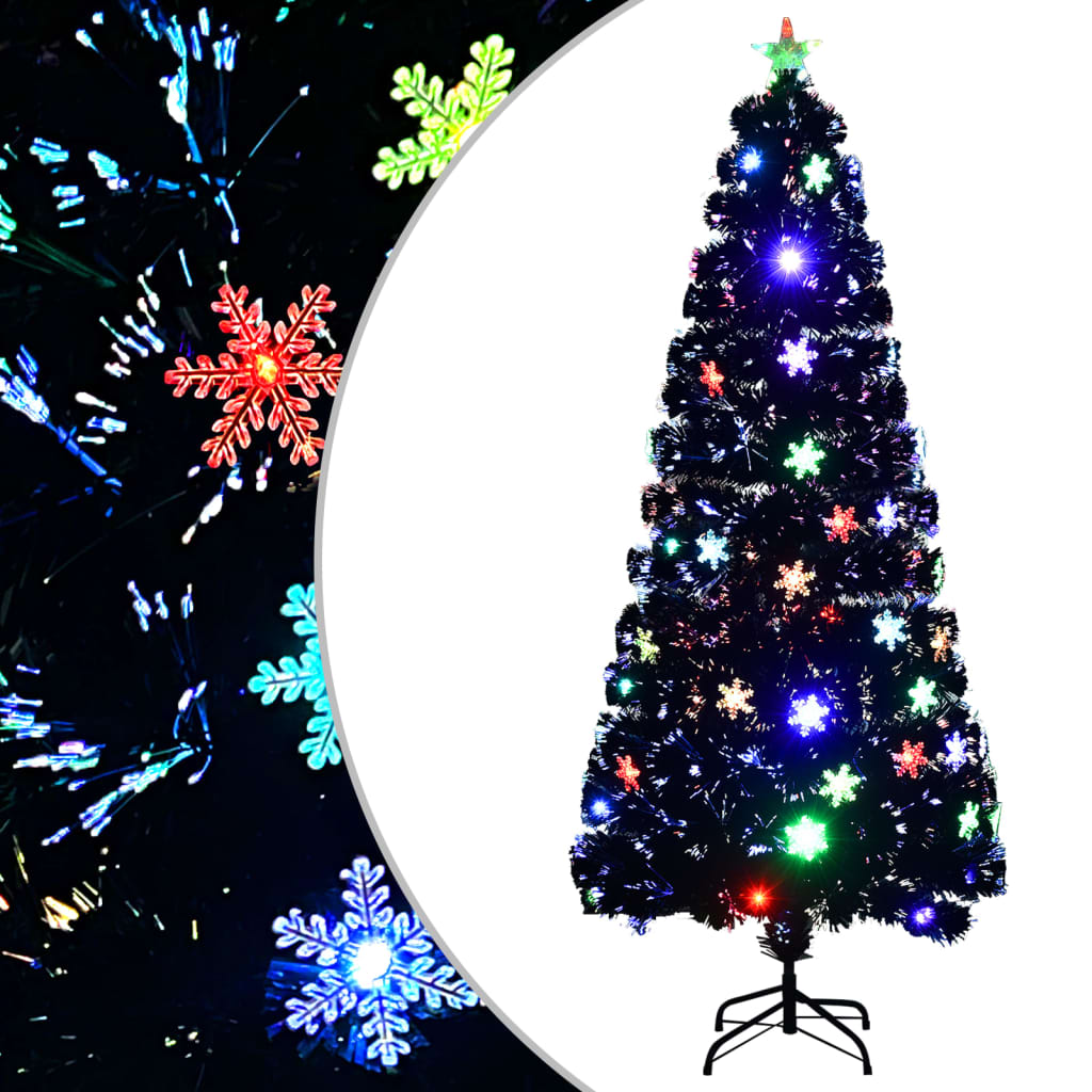 Christmas Tree POLAR MOON, with LED snowflakes, black, 180cm, fiber optic