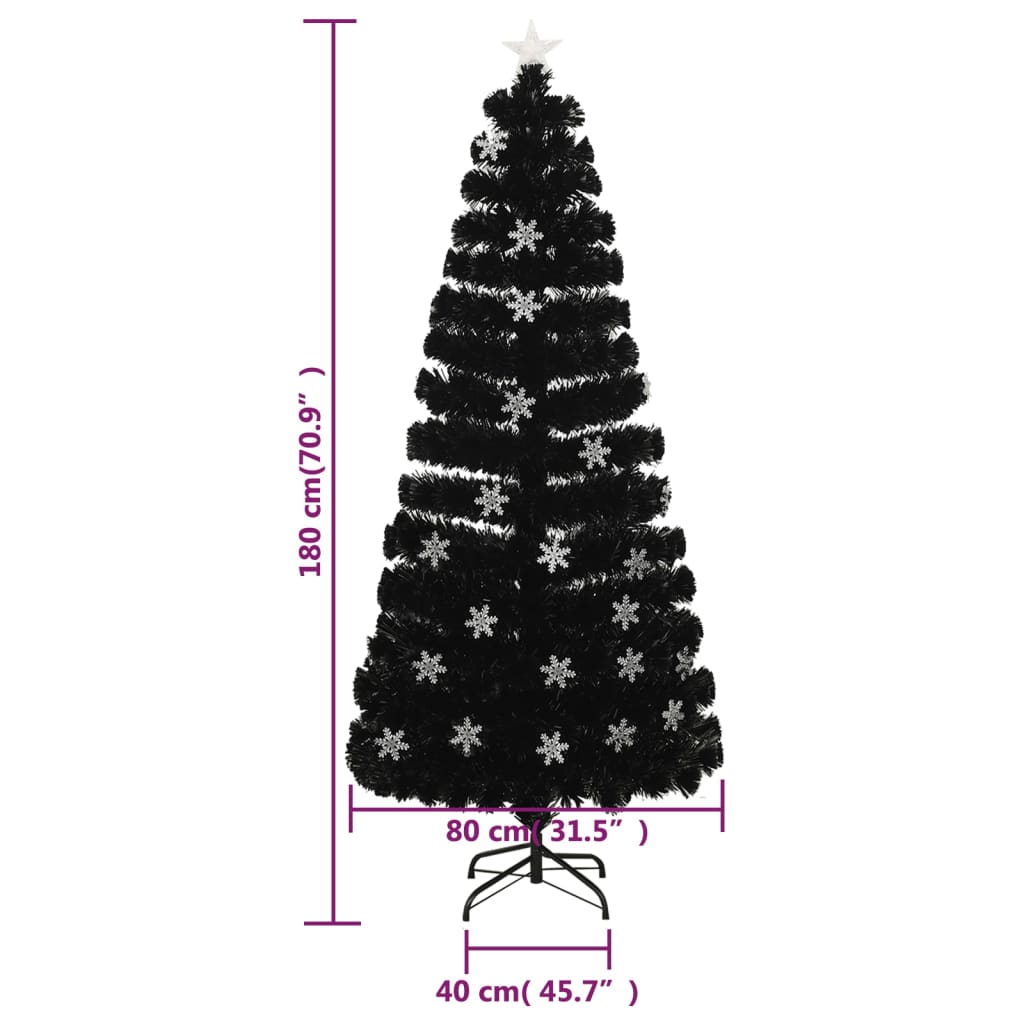 Christmas Tree POLAR MOON, with LED snowflakes, black, 180cm, fiber optic