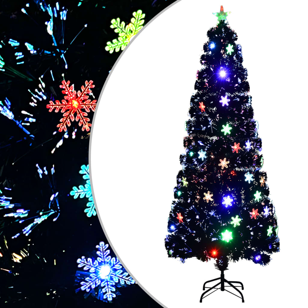 Kalėdų eglutė POLAR MOON, su LED snaigėmis, juoda, 240cm., optinis pluoštas