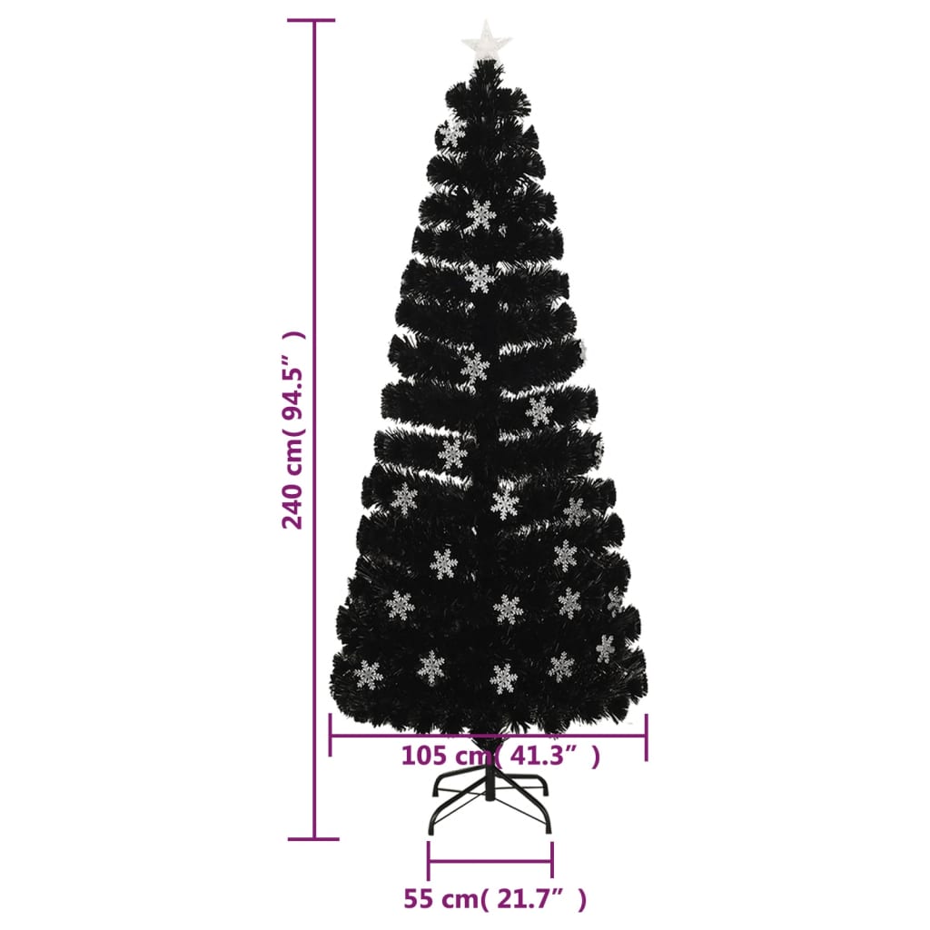Kalėdų eglutė POLAR MOON, su LED snaigėmis, juoda, 240cm., optinis pluoštas