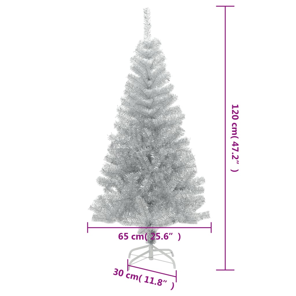 Mākslīgā Ziemassvētku eglīte ar statīvu, sudraba krāsa, 120cm, PET