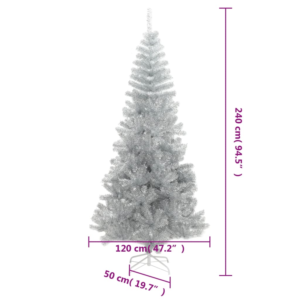 Artificial Christmas tree with stand, silver, 240cm, PET