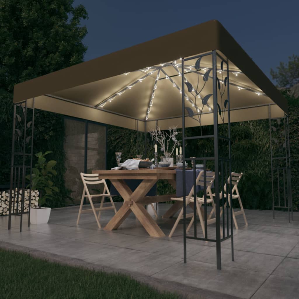 Nojumes telts ar LED lampiņu virtenēm, pelēkbrūna, 3x3m, 180g/m²