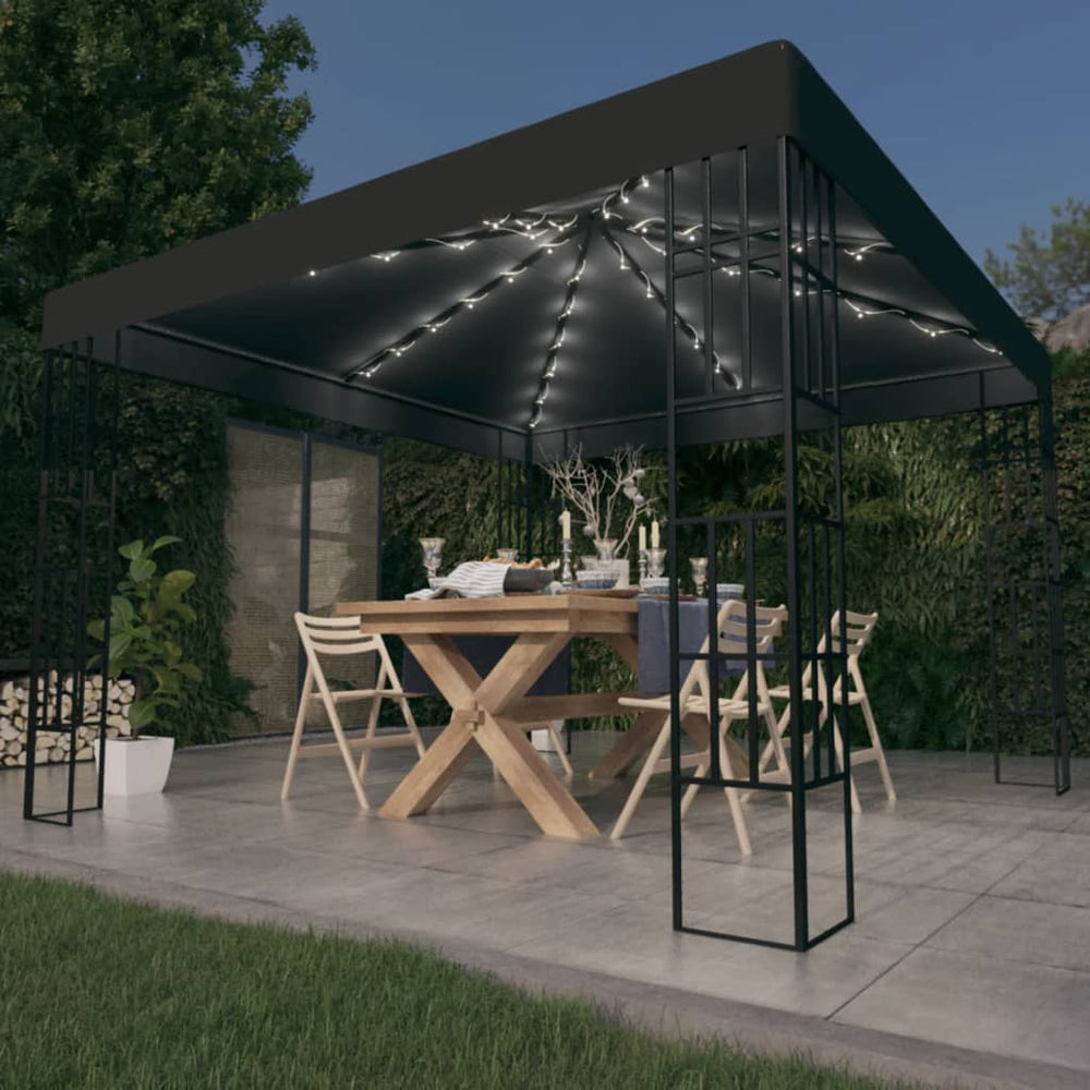 Pavėsinė su lemputėmis LED, antracito, 3x3 m