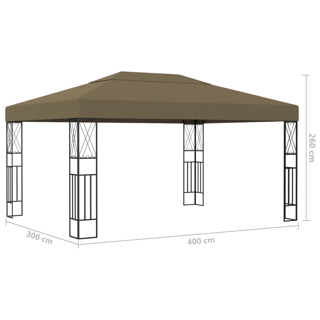 Pavėsinė su lempučių girliandomis LED, taupe, 3x4m