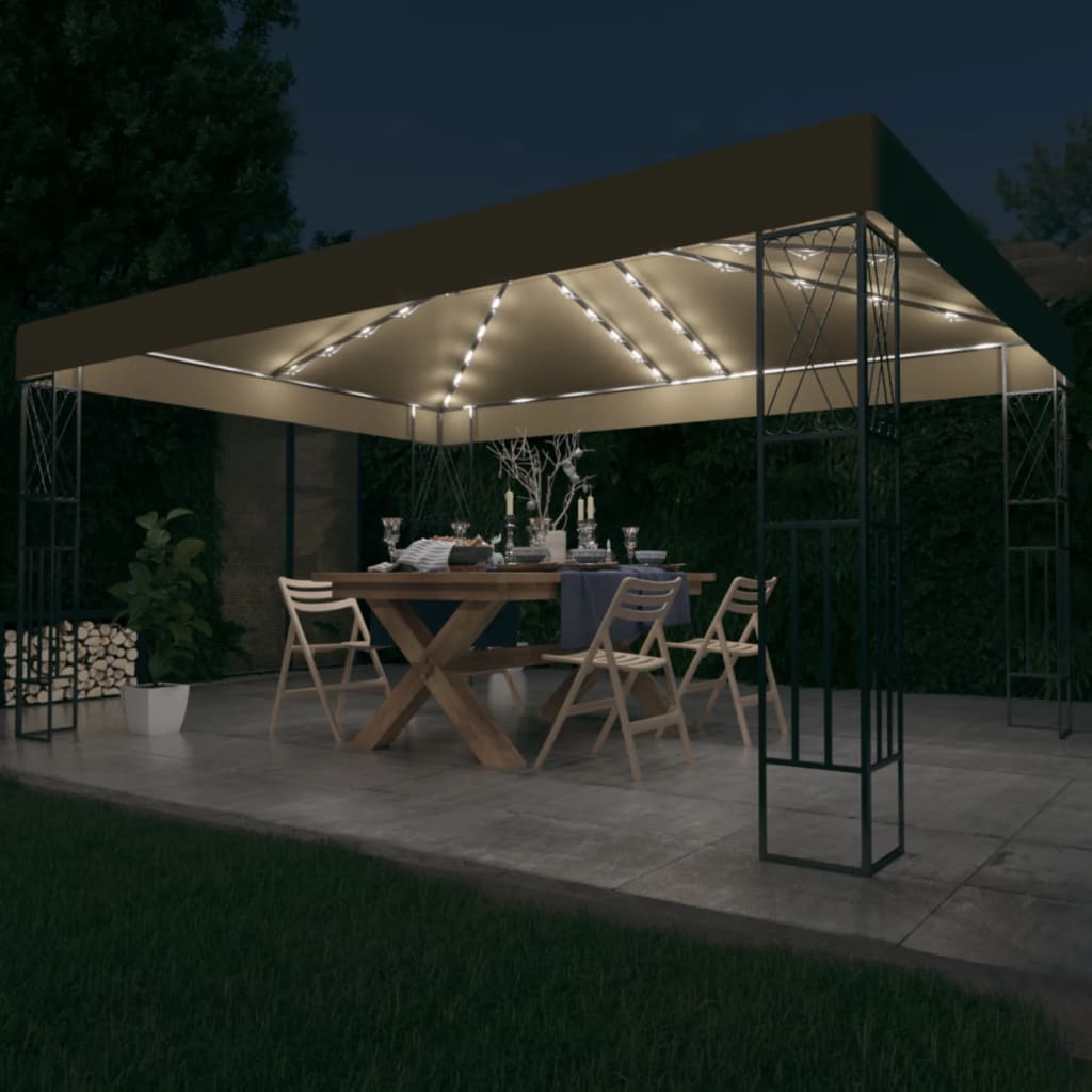 Pavėsinė su lempučių girliandomis LED, taupe, 3x4m