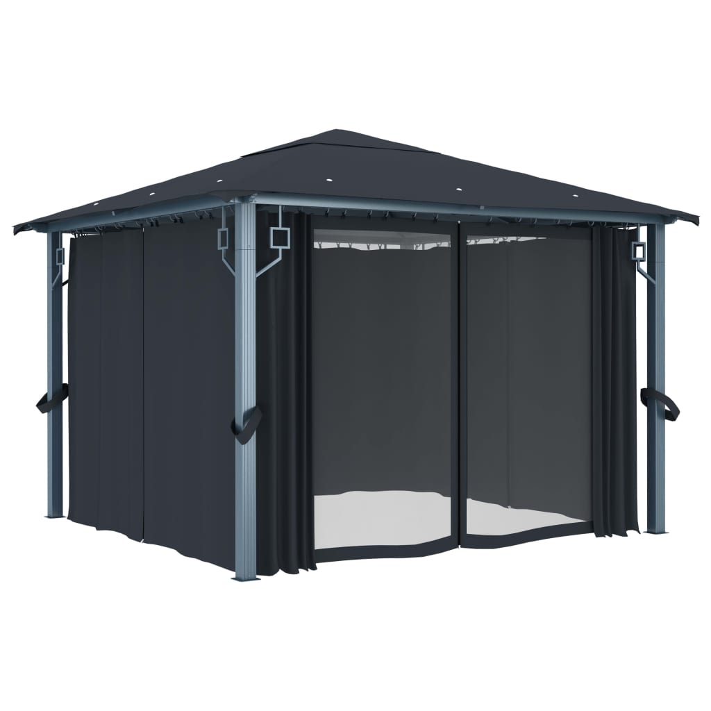Gazebo with curtains COBALT, anthracite, 3x3m