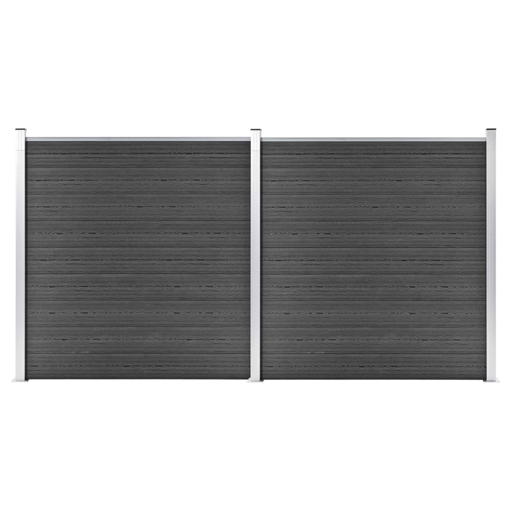 Fence panel set, black, 353x186cm, WPC