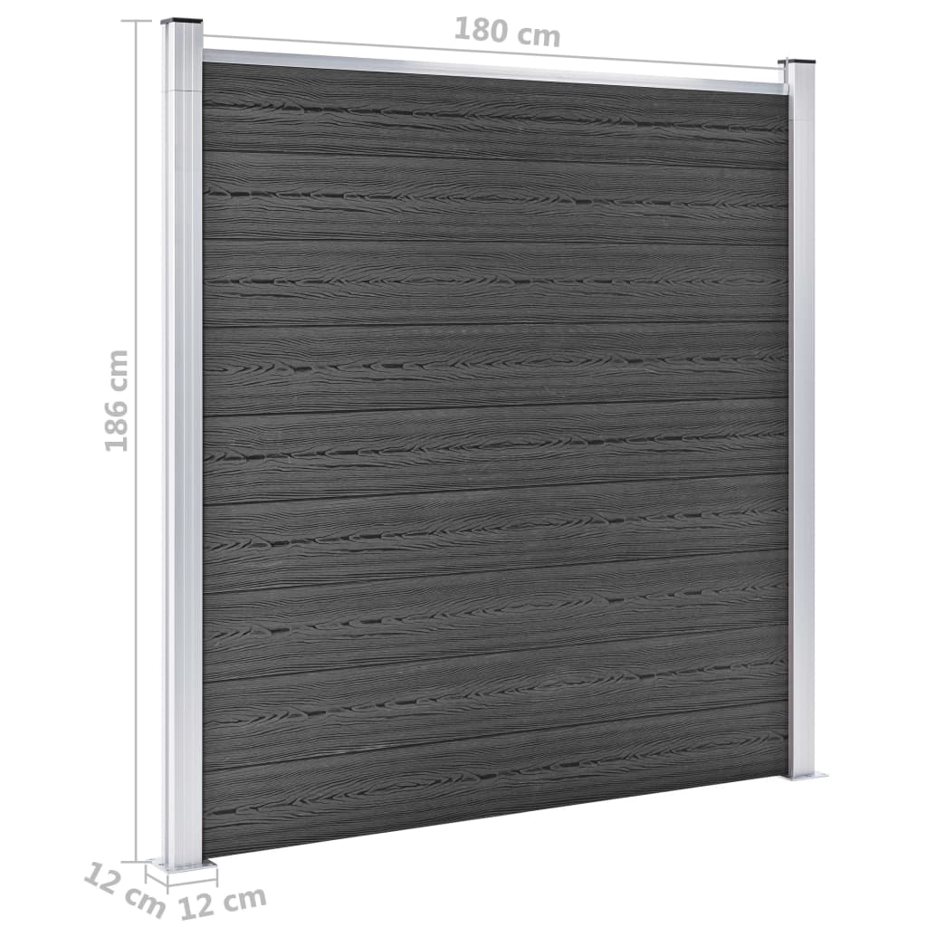 Fence panel set, black, 353x186cm, WPC