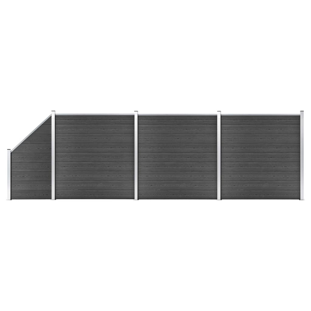 Fence panel set, black, 619x(105-186)cm, WPC