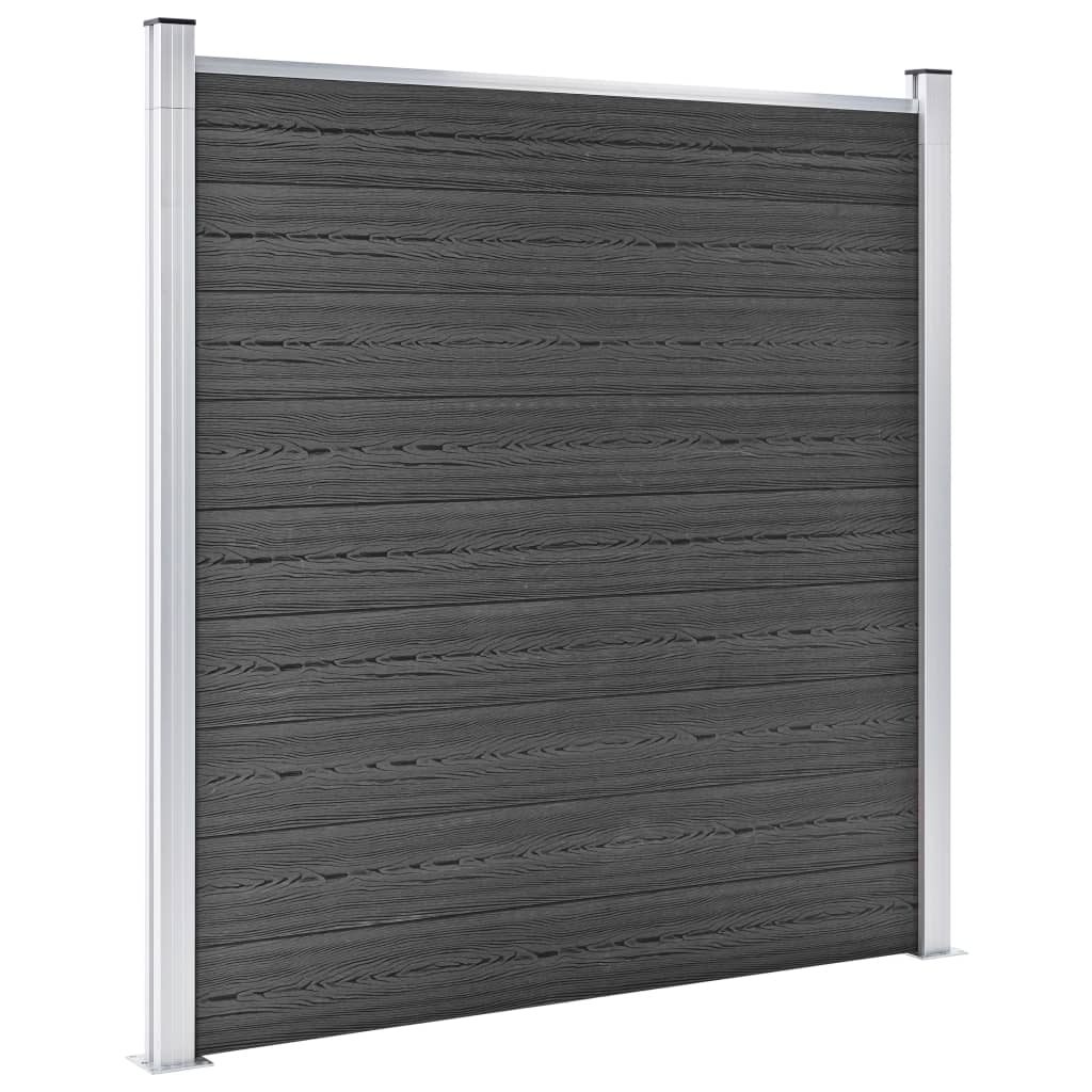 Fence panel set, black, 619x(105-186)cm, WPC