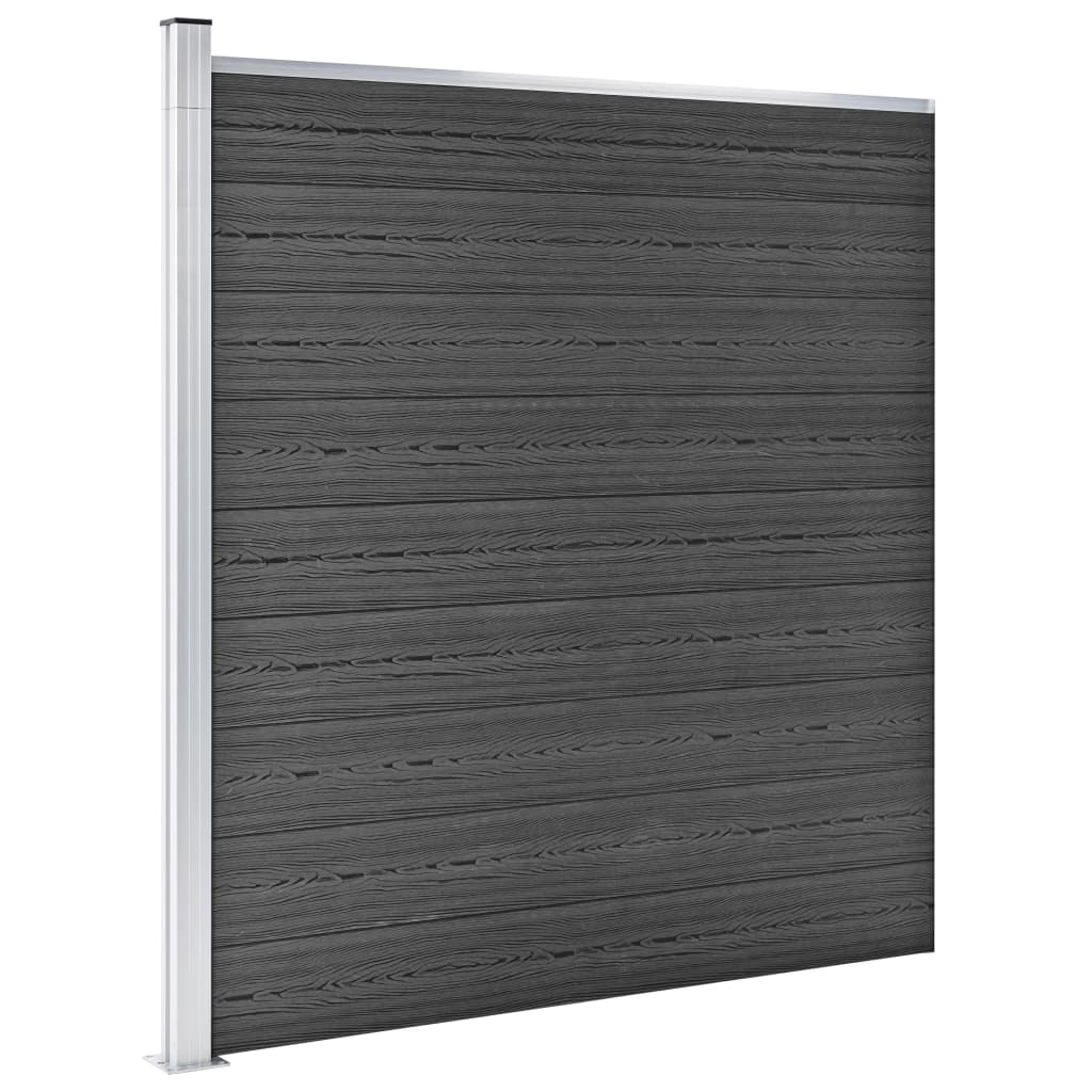 Fence panel set, black, 619x(105-186)cm, WPC
