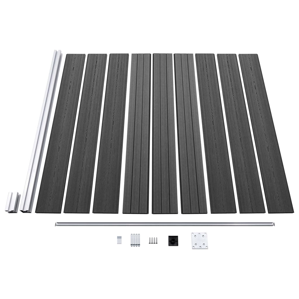 Fence panel set, black, 619x(105-186)cm, WPC