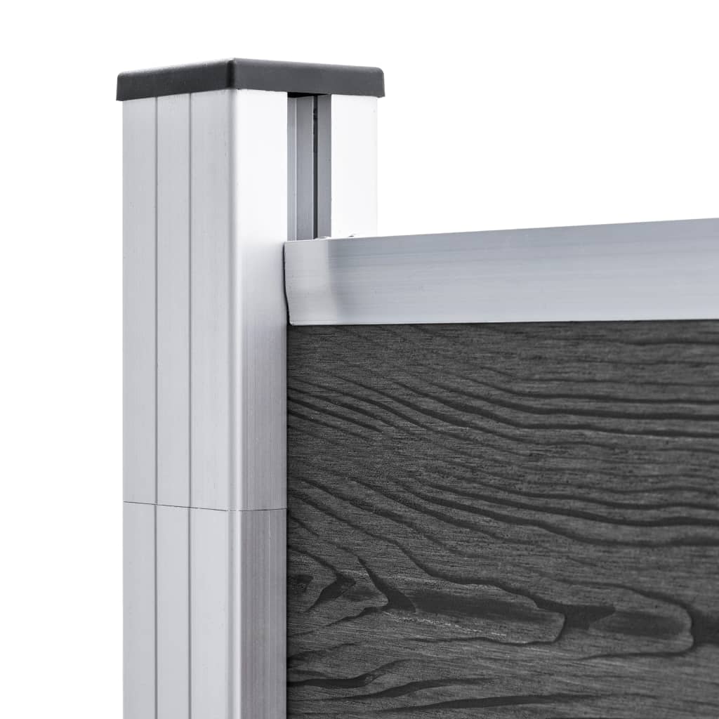 Fence panel set, black, 619x(105-186)cm, WPC