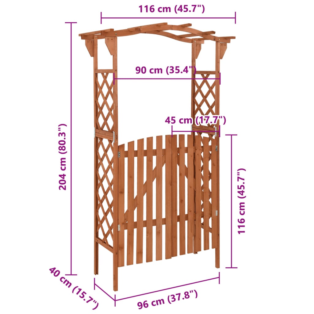 Pergola with gate, 116x40x204cm, solid spruce wood