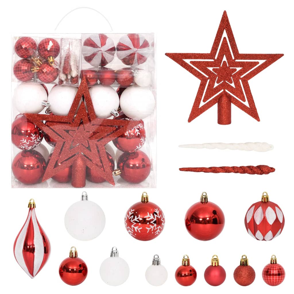 Christmas Bauble Set, 64 pcs, Red and White