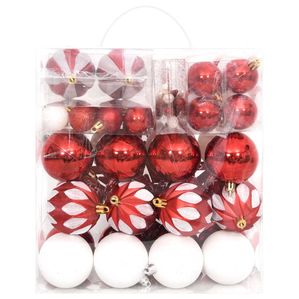 Christmas Bauble Set, 64 pcs, Red and White