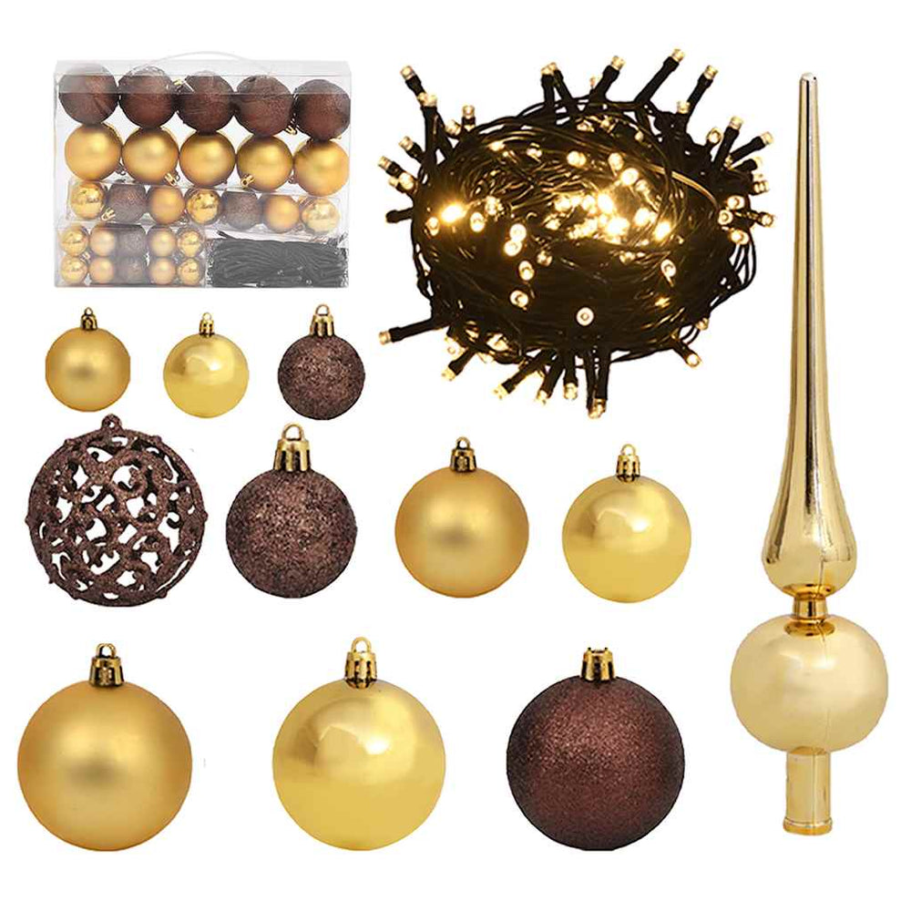 Christmas Tree Ornament Set with Treetop and 150 LED Lights, 60 pieces