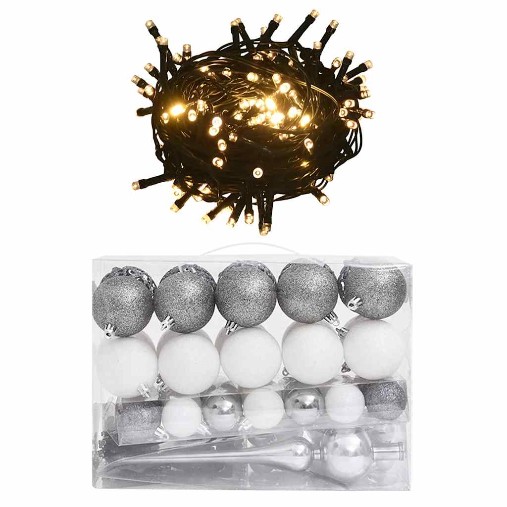 Christmas Tree Ornament Set with Treetop and 150 LED Lights, 60 pieces