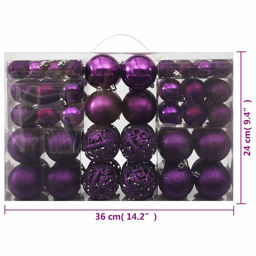 Eglutės žaisliukų rinkinys, 100vnt., violetinės spalvos