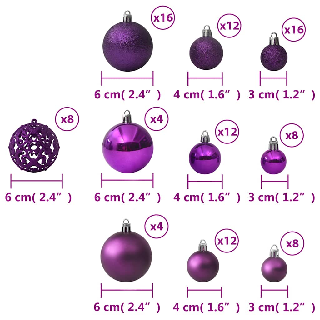 Eglutės žaisliukų rinkinys, 100vnt., violetinės spalvos
