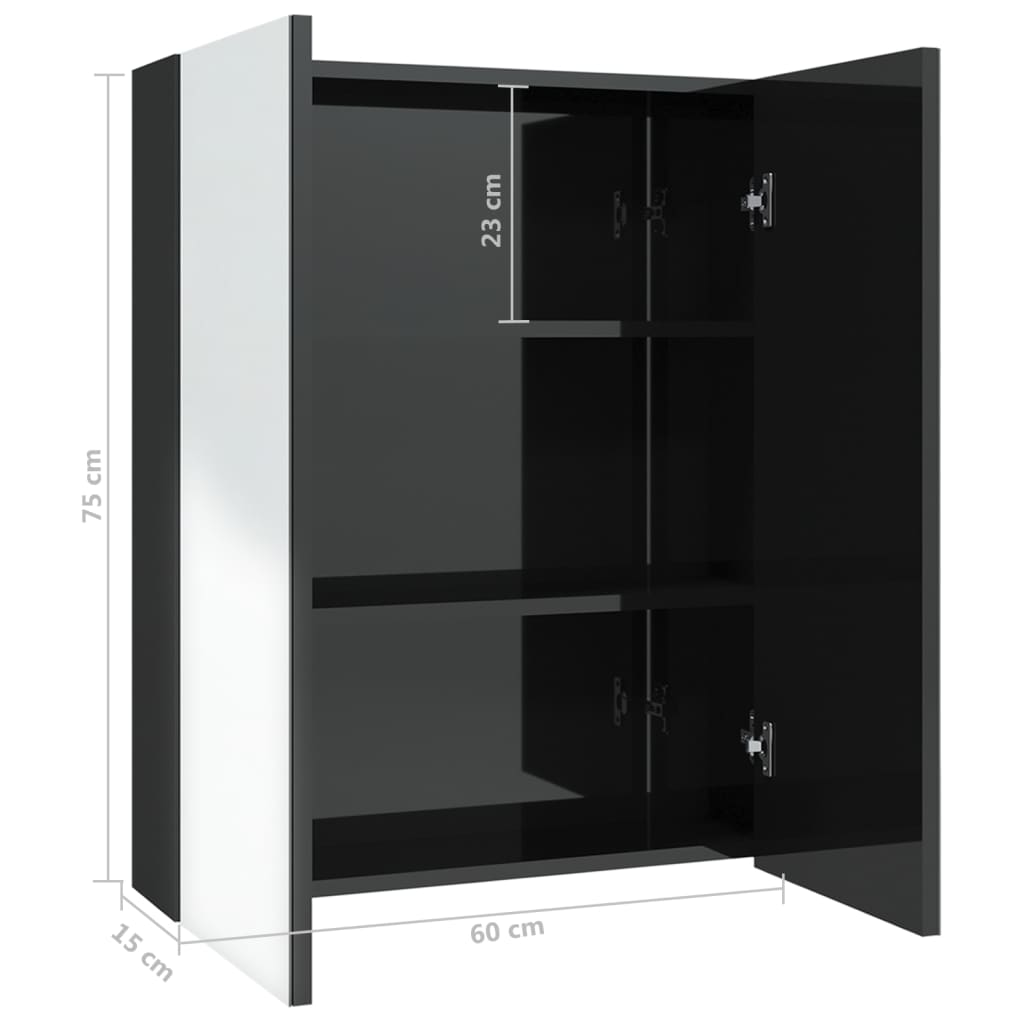 Mirror bathroom cabinet, black, 60x15x75cm, MDF, glossy