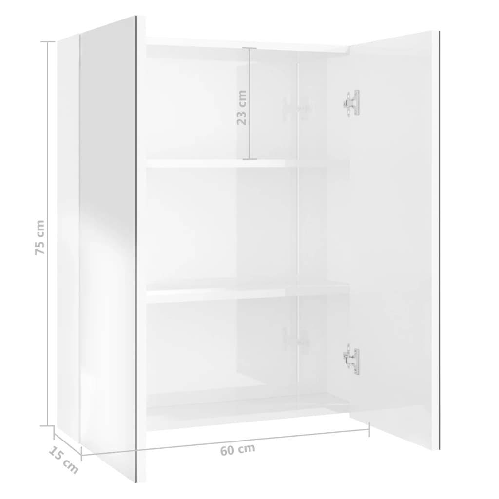 Mirror bathroom cabinet, white, 60x15x75cm, MDF, glossy